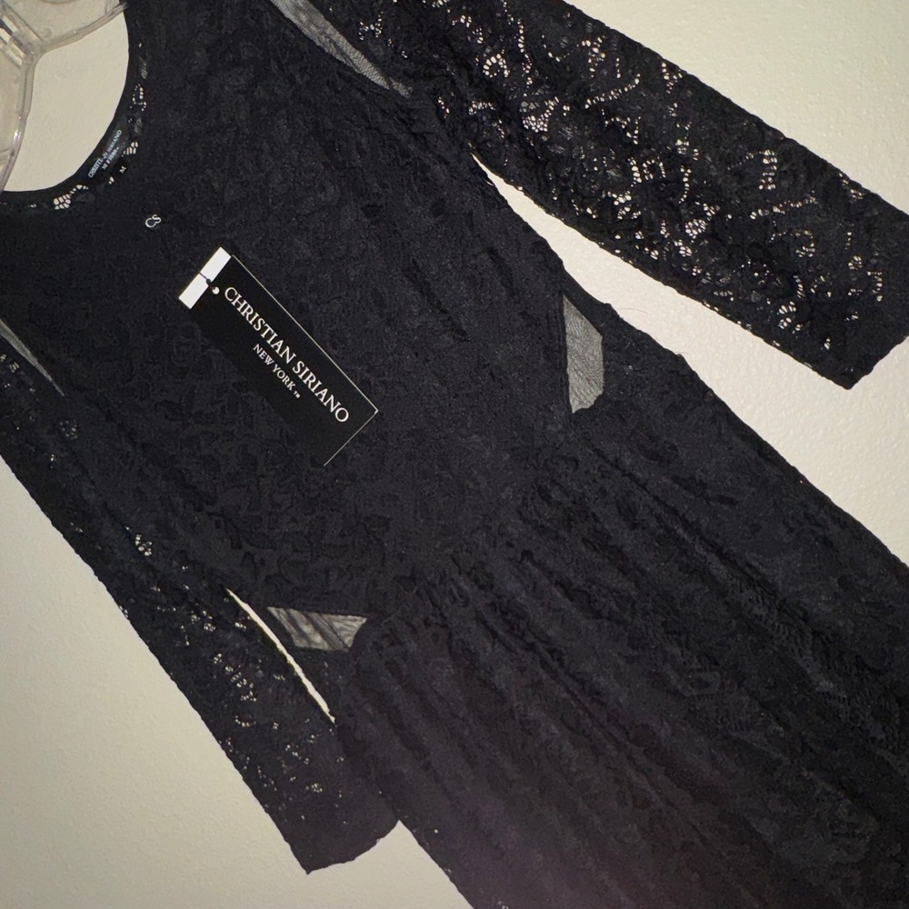 Christian Siriano New York Black Lace Mesh Panel Cocktail Dress Romantic Goth